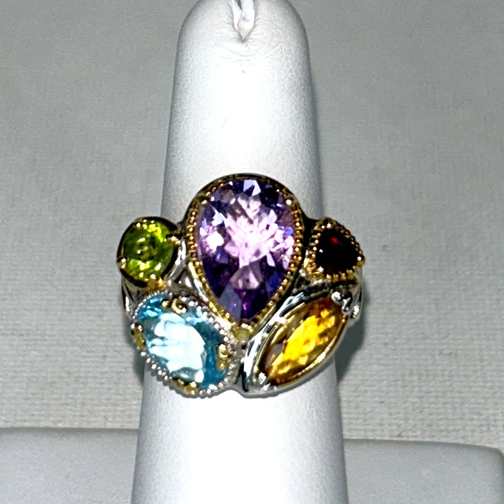 Nwot Gems En Vogue Genuine Gemstone Sterling 18k Gold Plate Accent Designer Ring